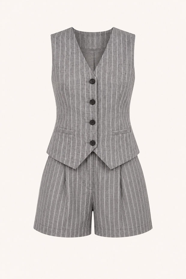 Gestreifte Damenweste und hochgeschlossene Shorts - Pinny