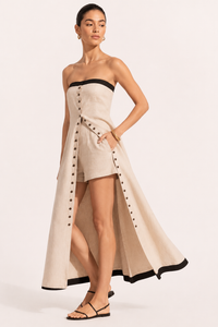 Langes Bandeau-Set aus Leinen mit kurzen Hosen - Senta
