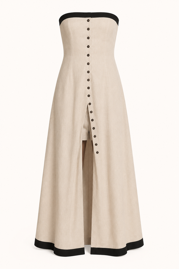 Langes Bandeau-Set aus Leinen mit kurzen Hosen - Senta
