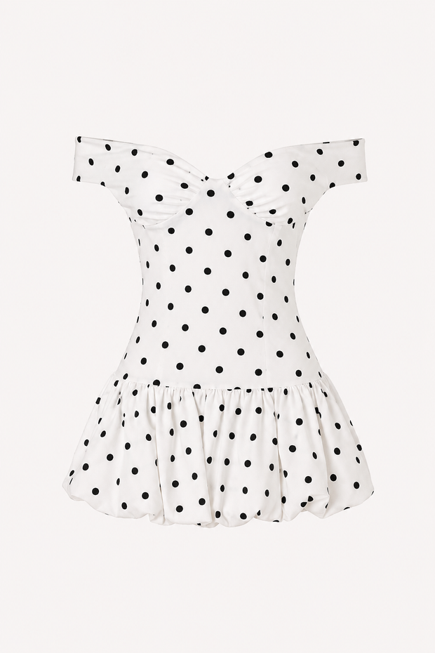 Kurzes Kleid mit Polka Dots schulterfrei - Mila