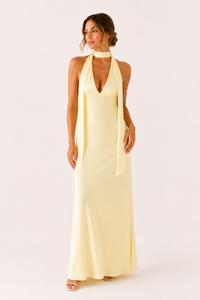 Damen langes Kleid Neckholder Ausschnitt tiefes Dekolleté elegant - Alessa