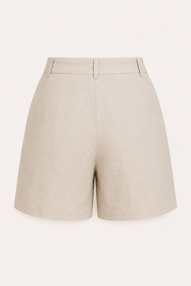 Damen-Shorts aus Leinen und Baumwolle mit hoher Leibhöhe und Abnähern – Holly