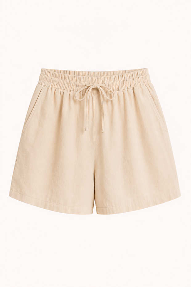 Damen-Shorts aus Leinen und Baumwolle mit elastischem Bund und Kordelzug – Anja
