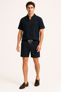 Herren-Set aus Leinen und Baumwolle mit Stehkragen und Shorts – Armin