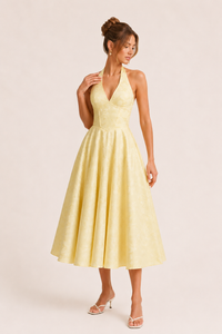 Midikleid Neckholder Frau elegant weitem Rock - Elodie