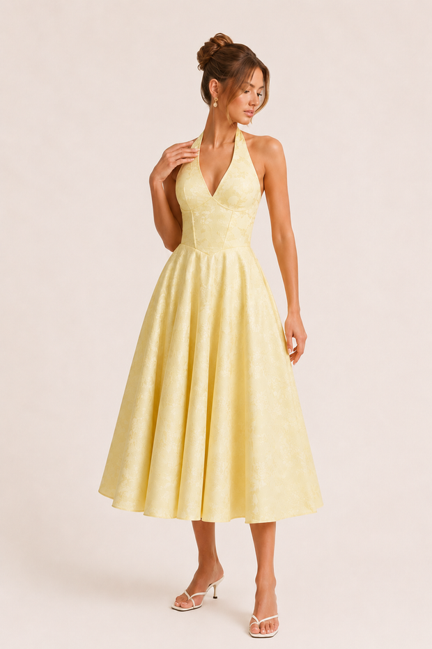 Midikleid Neckholder Frau elegant weitem Rock - Elodie