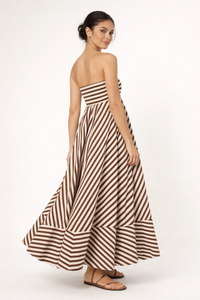 Damen Maxikleid mit Streifenmuster und trägerlosem Ausschnitt - Alvera