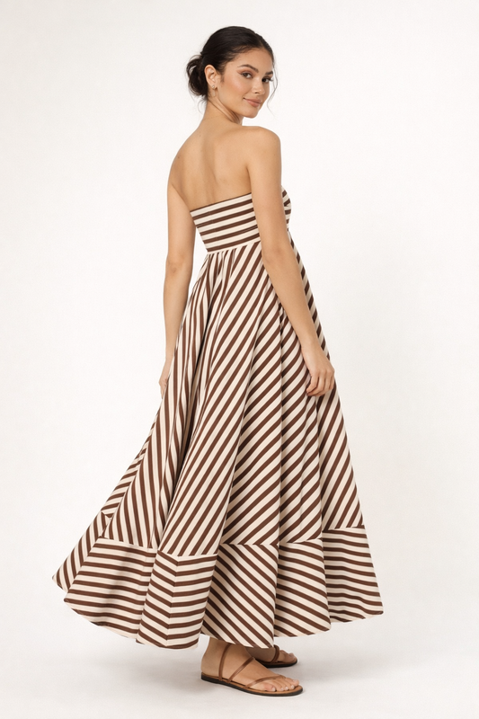 Damen Maxikleid mit Streifenmuster und trägerlosem Ausschnitt - Alvera