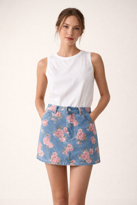 Damen Jeansrock mit Blumendruck und geradem Schnitt - Letty