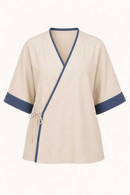 Damen-Kimono-Kreuzbluse mit Paspelierung - Frida