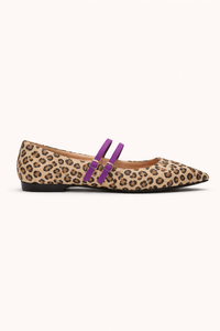Ballerinas Damen Ballerina flach mit Leopardenmuster Riemen - Rivena