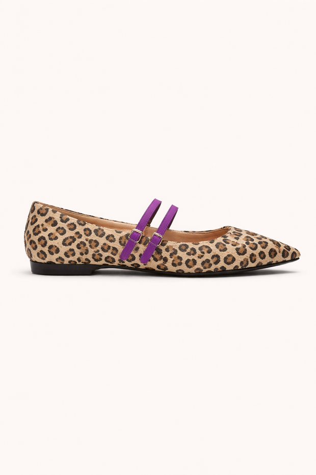 Ballerinas Damen Ballerina flach mit Leopardenmuster Riemen - Rivena