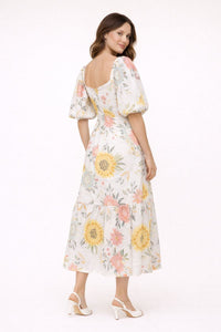 Damen-Midikleid mit Puffärmeln und Blumenmuster - Miry