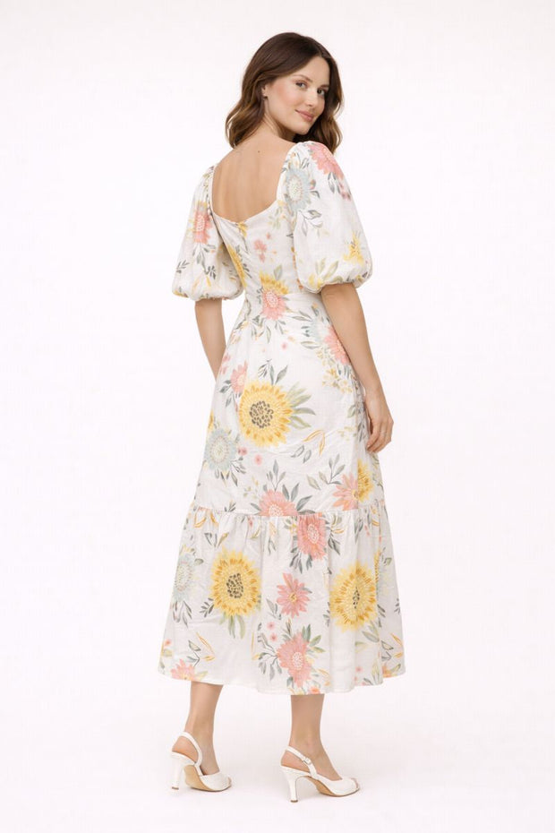 Damen-Midikleid mit Puffärmeln und Blumenmuster - Miry