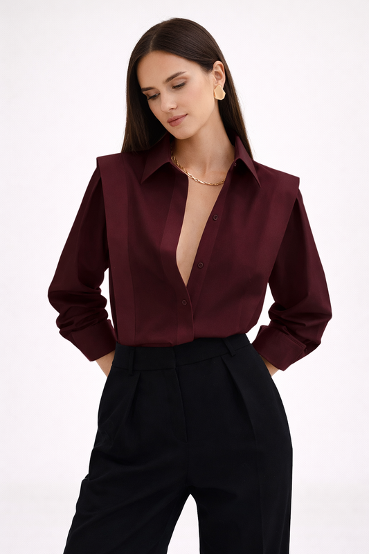 Elegante Damenbluse mit langen Ärmeln und klassischem Kragen - Rossana