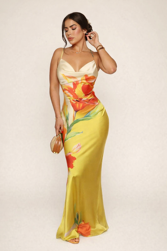 Langes Kleid mit Blumendruck und Trägern für Frauen - Anneliese