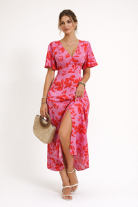 Midikleid mit Blumenmuster und Schlitz für Frauen - Amalia