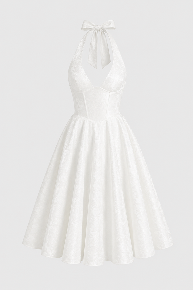 Midikleid Neckholder Frau elegant weitem Rock - Elodie