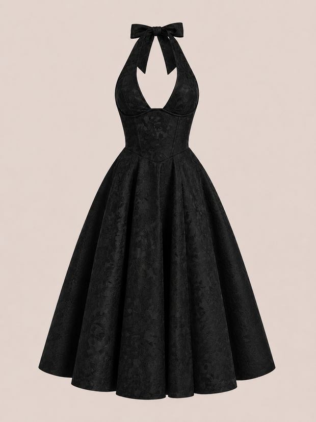 Midikleid Neckholder Frau elegant weitem Rock - Elodie