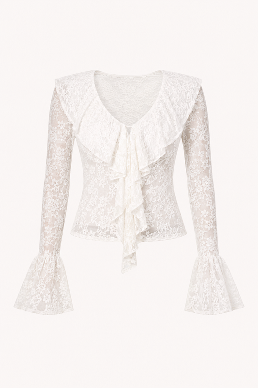 Damen-Spitzenbluse mit Rüschenbesatz - Helena