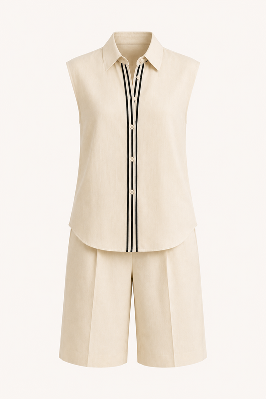 Zweiteiliges Sommer-Set für Damen mit ärmelloser Bluse und langen Shorts – Serena