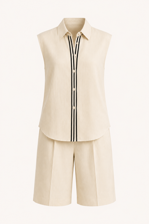 Zweiteiliges Sommer-Set für Damen mit ärmelloser Bluse und langen Shorts – Serena