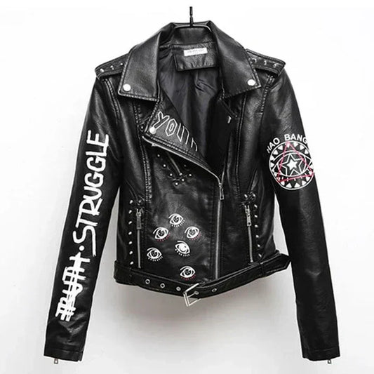 Moderne Lederjacke mit auffälligem Print