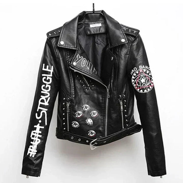 Moderne Lederjacke mit auffälligem Print