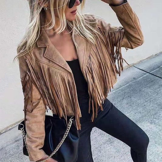 Leder-Bikerjacke mit Western-Fransen