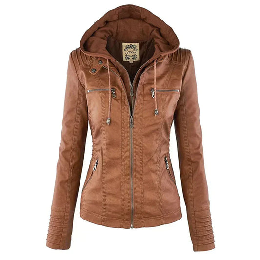 Elegante Biker-Lederjacke mit Kapuze