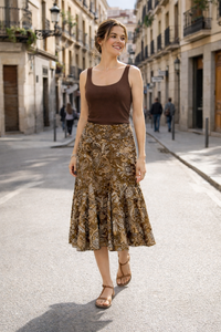 Damen Midirock bedruckt hohe Taille Boho-Stil - Nerida