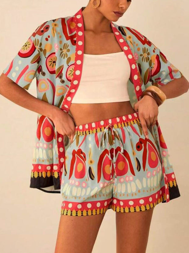 Damen Frühjahr gedruckt Kimono kurz und Shorts Set - Arlena