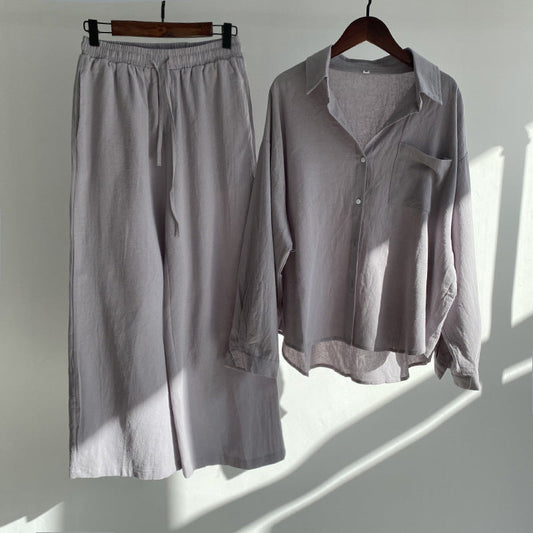 Anja - Baumwoll-Leinenhemd und hochtaillierte Hose im Set