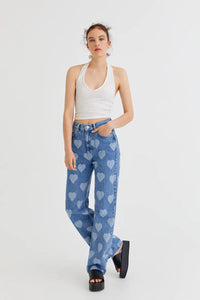 Jeans mit hoher Taille in Jeansblau