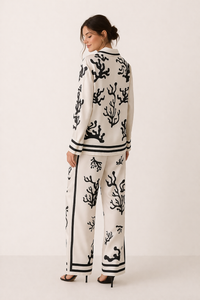Damen Set Bluse weite Hose eleganter Druck - Peony