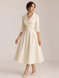 Damen Midikleid mit überkreuztem Ausschnitt und eleganten Ärmeln - Liesel