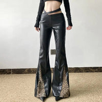 Hose mit Leder in Schwarz
