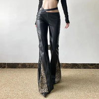 Hose mit Leder in Schwarz