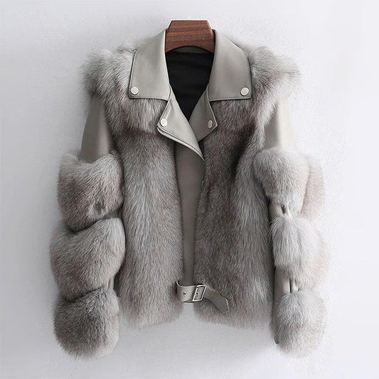 Lederjacke mit Kunstfellbesatz und edler Optik