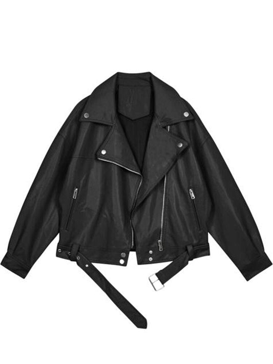 Oversize-Lederjacke mit moderner Linienführung