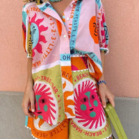 Bedrucktes Damenset mit Shirt und elastischen Shorts - Mireva