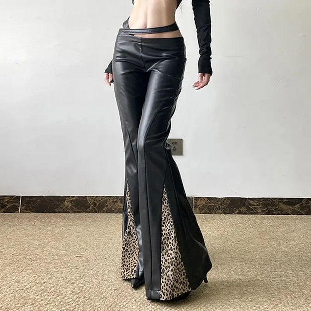 Hose mit Leder in Schwarz