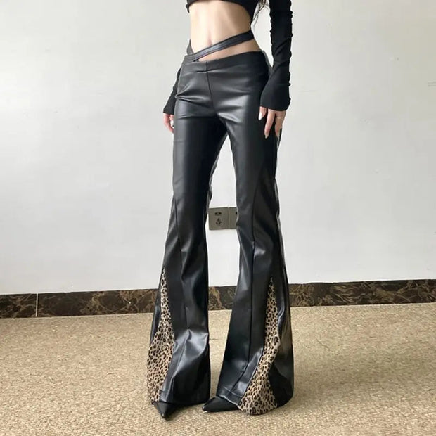 Hose mit Leder in Schwarz