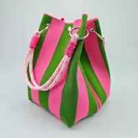 Geflochtene Eimertasche für Frauen mit Frühlings-Sommer-Streifen-Design