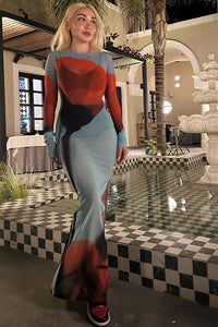 Maxikleid mit Rundhalsausschnitt, Schlitz und Blumenmuster