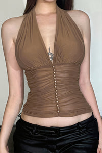 Top mit Neckholder, kurzem Schnitt und Knopfdetails