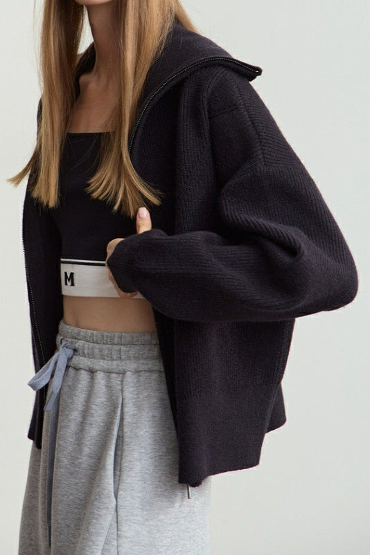 Strickjacke mit Reißverschluss und Strickstruktur