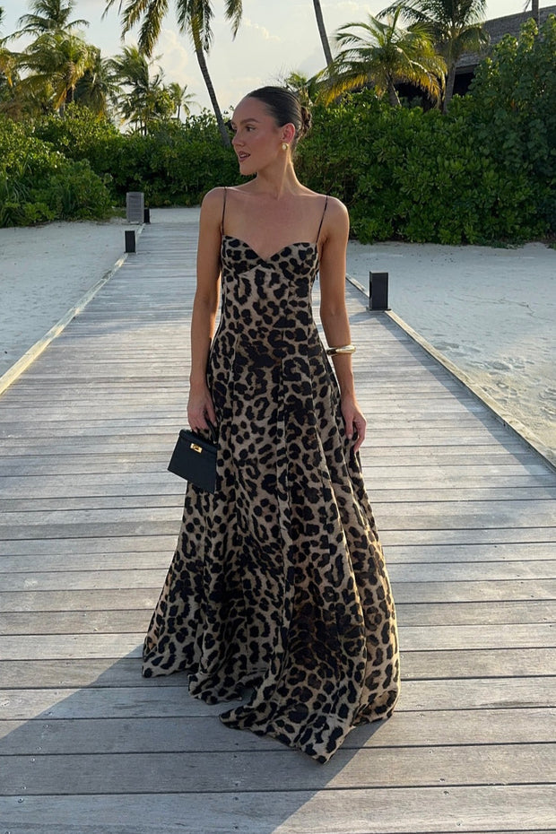 Maxikleid mit Leopardenmuster in Braun