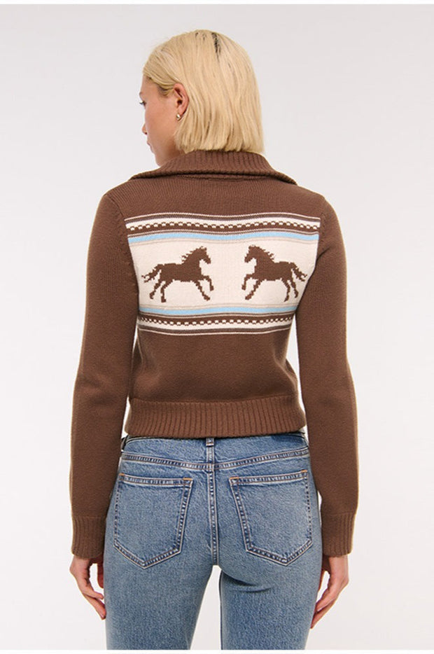 Damen Strickjacke mit Pferdemotiv und Reißverschluss