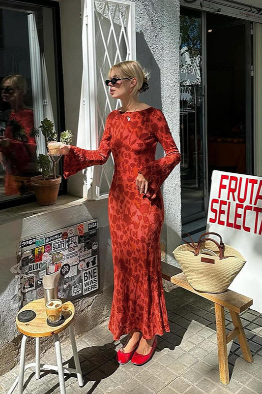 Figurbetontes Maxikleid mit Rundhalsausschnitt und Druck